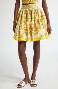 Dolce&Gabbana Tile Print Cotton Skater Skirt