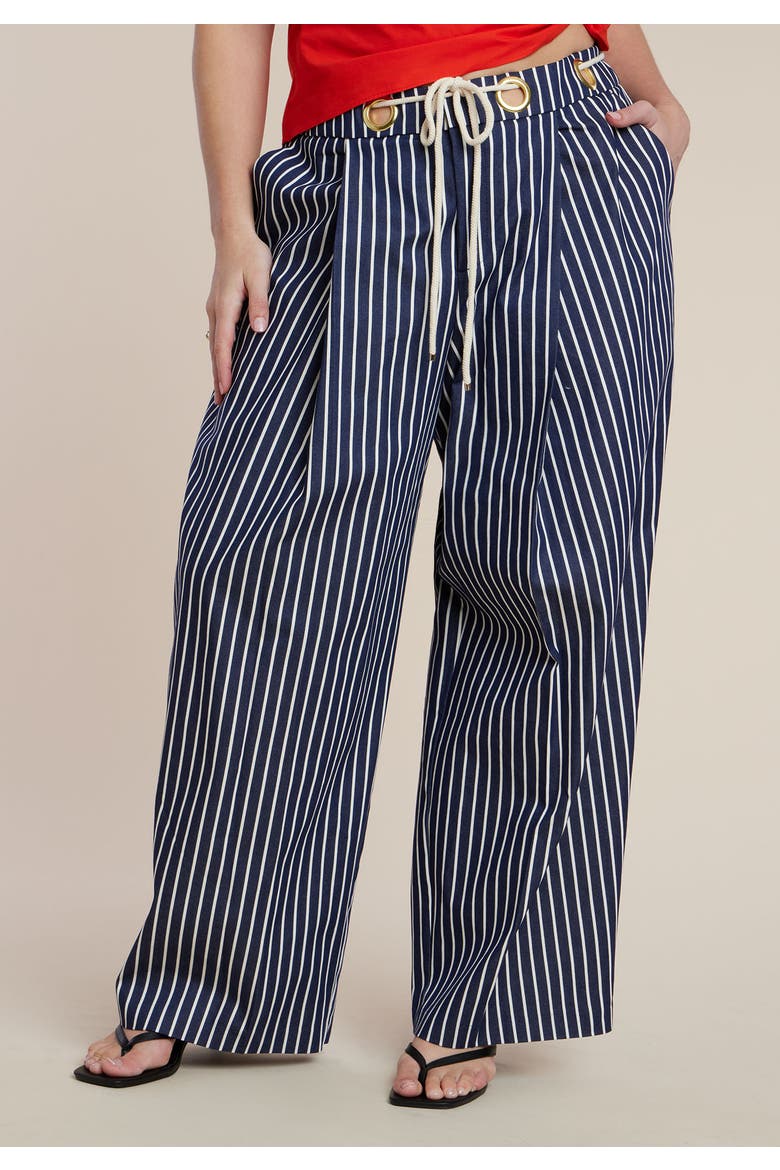 Striped Pant With Rope Belt, Alternate, color, NAVY STRIPE