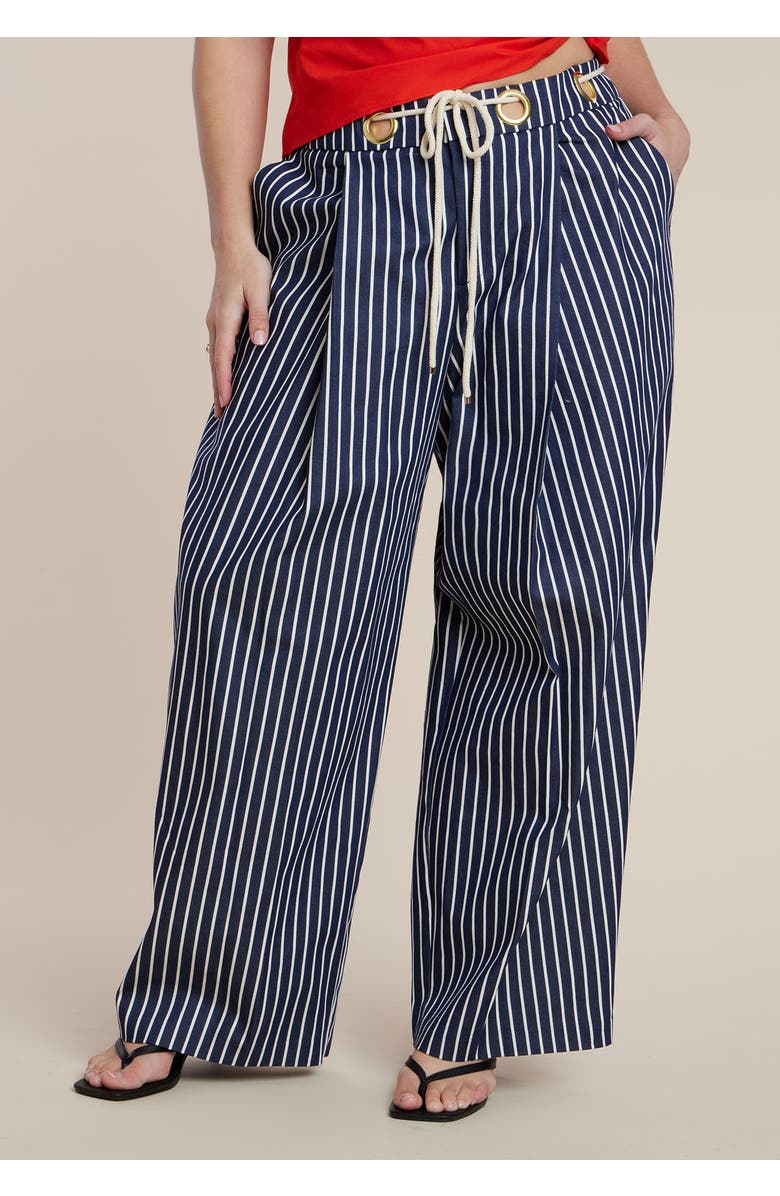ELOQUII Striped Pant With Rope Belt, Alternate, color, Navy Stripe