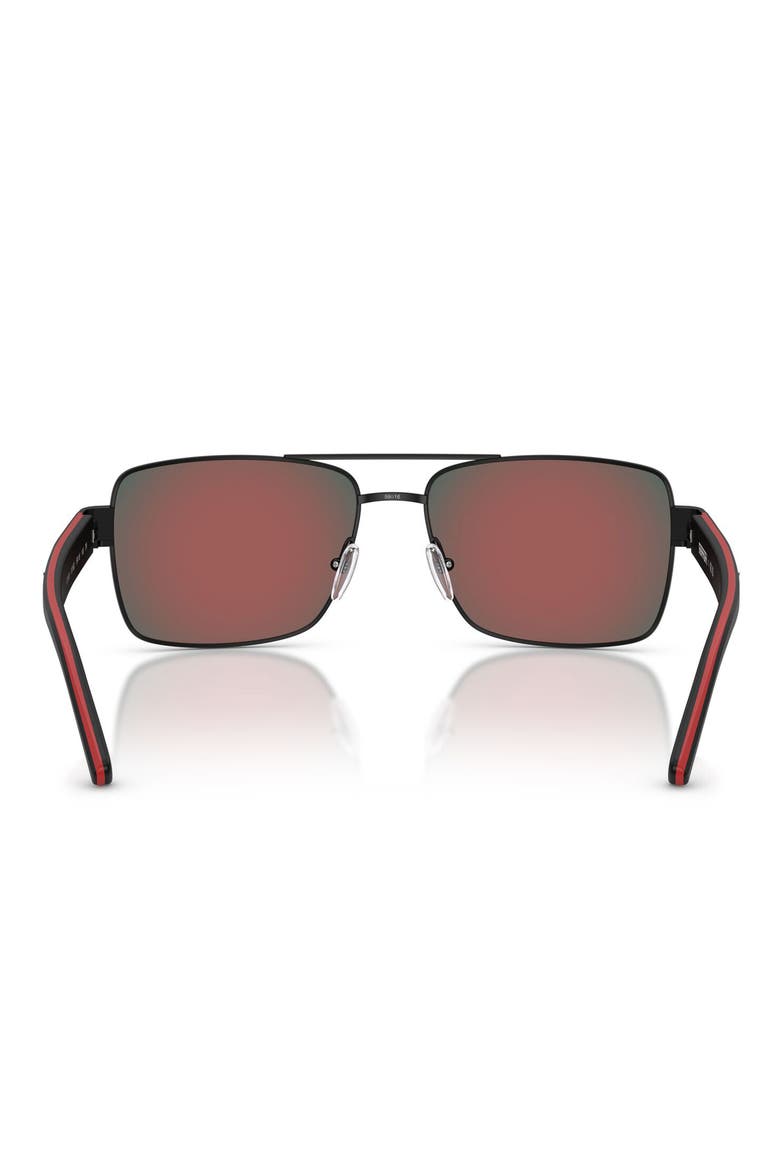 59mm Rectangular Sunglasses, Alternate, color, BLACK MATTE / DARK MIRROR RED