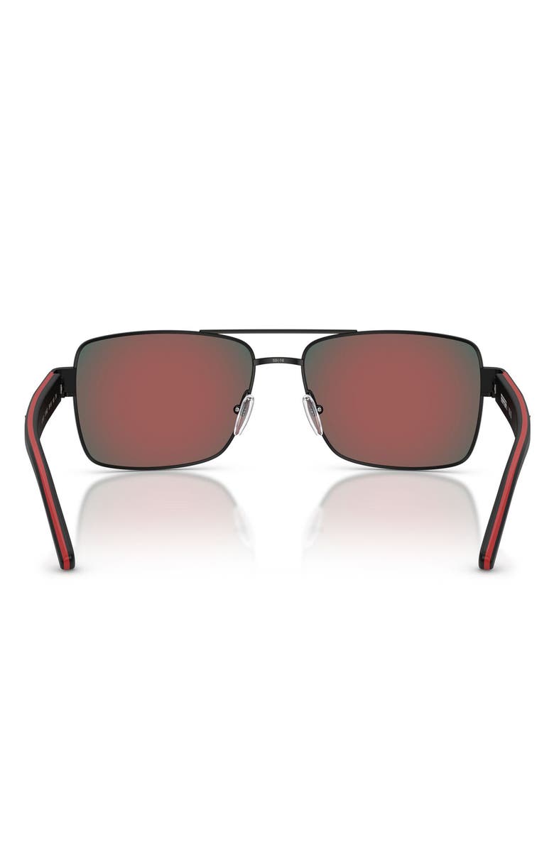 Scuderia Ferrari 59mm Rectangular Sunglasses, Alternate, color, Black Matte / Dark Mirror Red