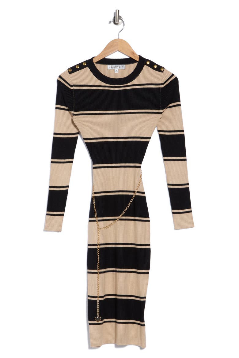 Rugby Stripe Crewneck Midi Dress, Alternate, color, BLACK COMBO