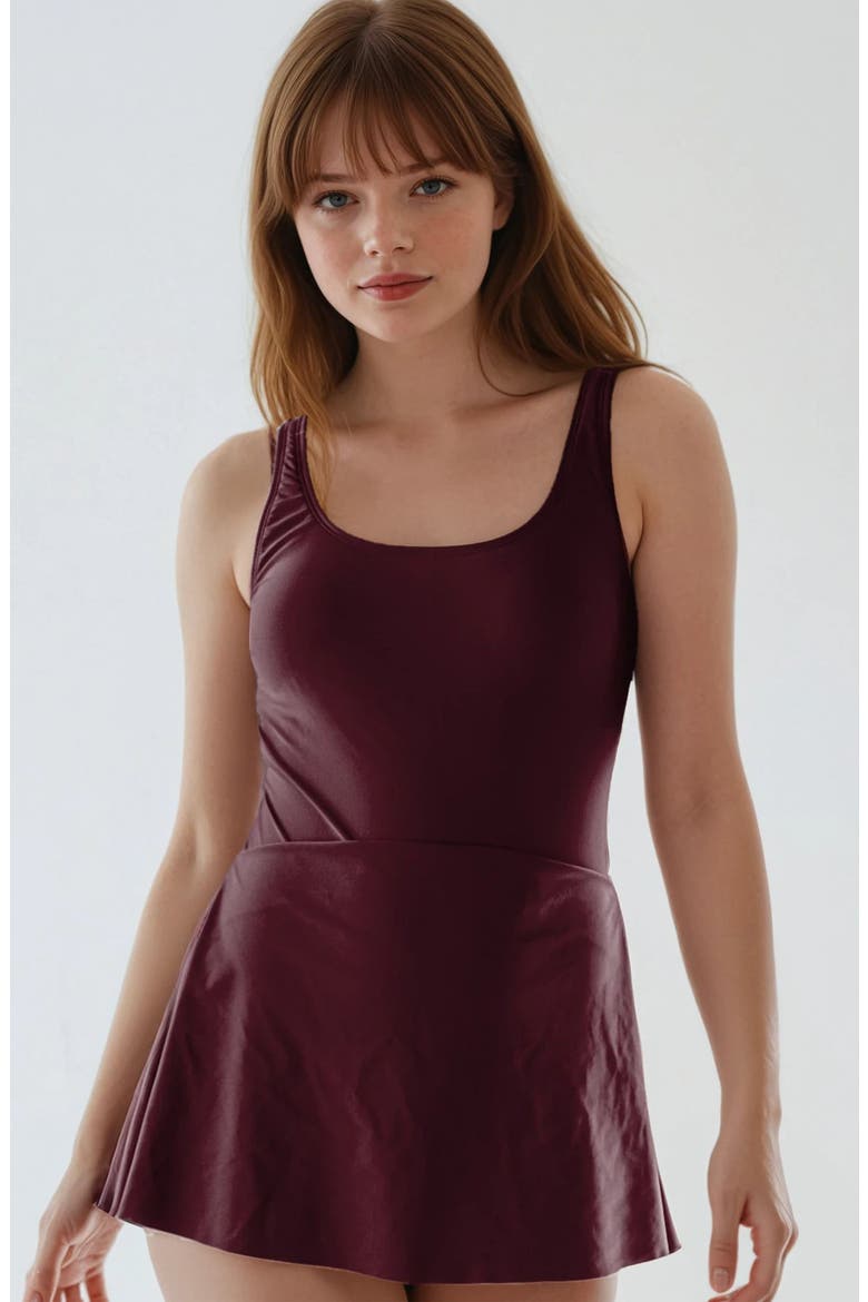 Hayley Tankini-Style Swim Dress With Adjustable Straps and Hidden Bikini Bottoms, Main, color, Wine