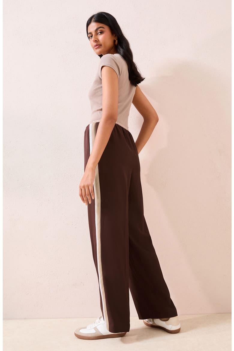 Side Stripe Drawstring Wide Leg Pants, Alternate, color, BROWN