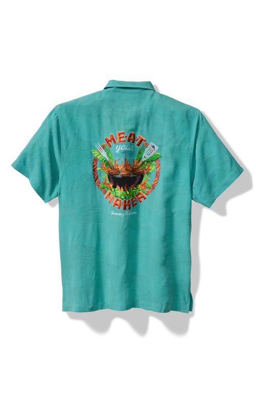Tommy Bahama Meat Your Maker Floral Jacquard Silk Camp Shirt In Blue