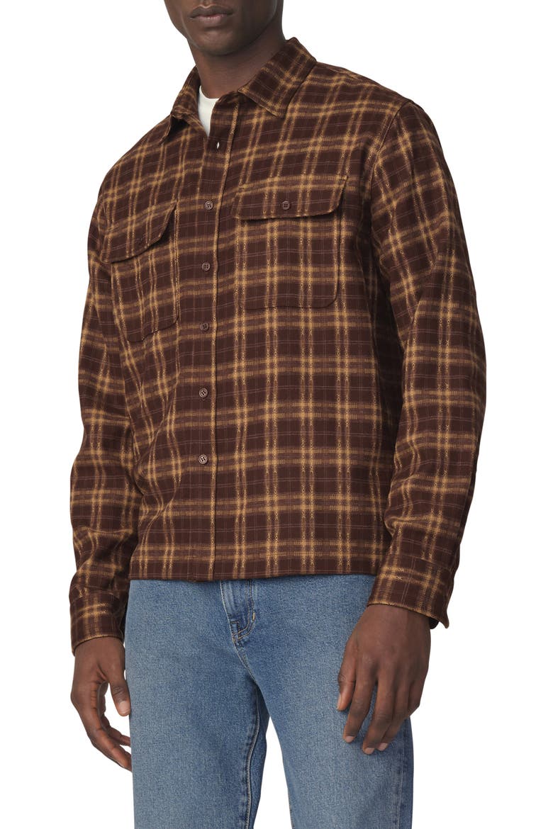 Plaid Double Flap Pocket Button-Up Shirt, Alternate, color, BROWN MULTI