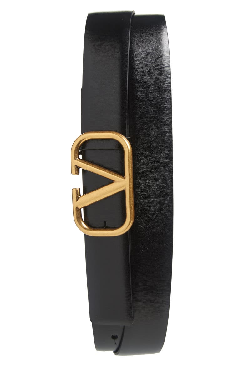 VLOGO Buckle Leather Belt, Main, color, BLACK