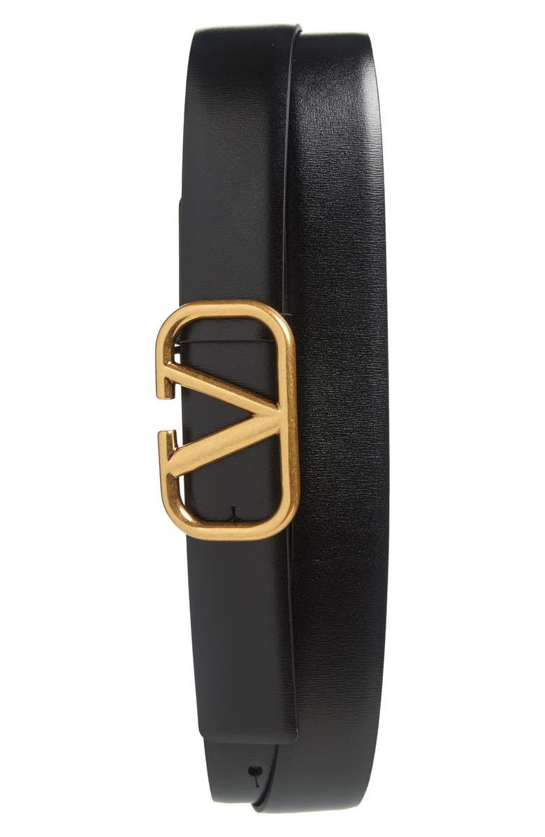 Valentino Garavani VLOGO Buckle Leather Belt, Main, color, Black