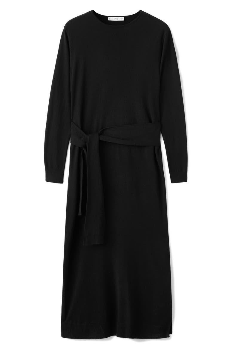 Knot Long Sleeve Knit Dress, Main, color, BLACK