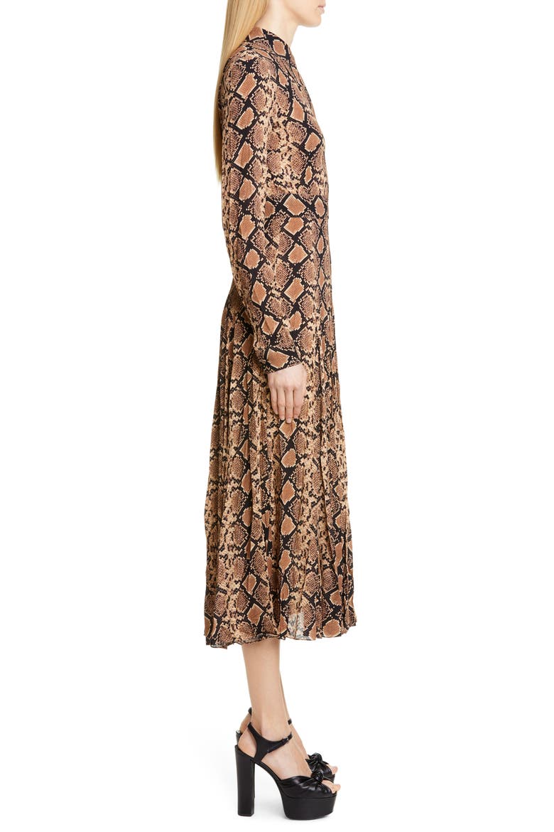 Belted Long Sleeve Crushed Georgette Shirtdress, Alternate, color, SUNTAN/ BLACK