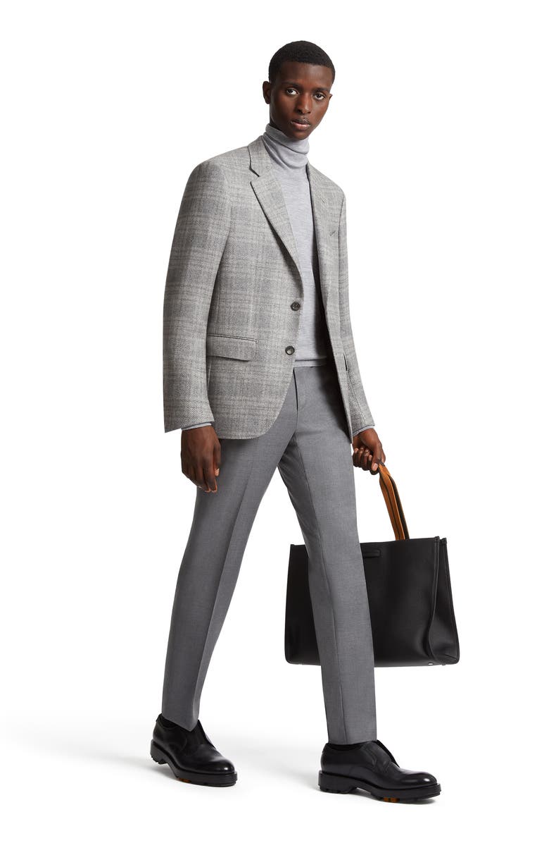 ZEGNA Couture Tonal Plaid Stretch Cashmere, Silk & Wool Sport Coat, Alternate, color, Light Grey