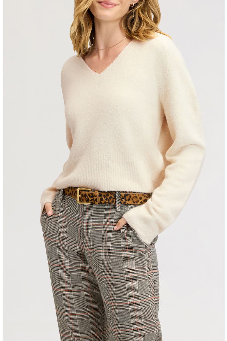 Deep V-Neck High Rib Sweater, Main, color, ECRU