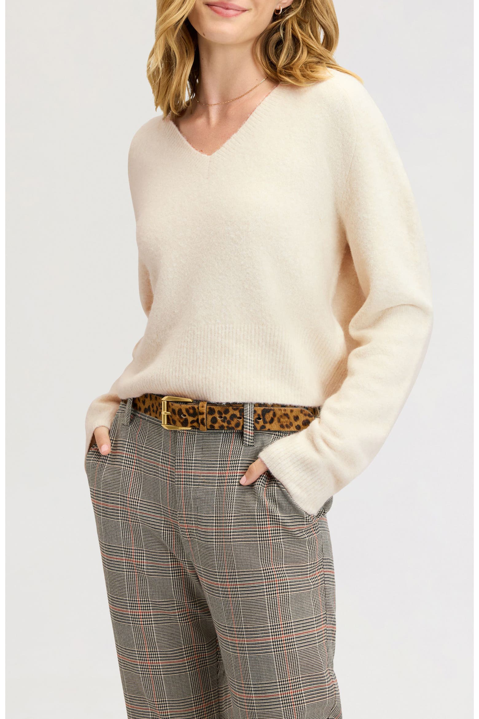 Sam Edelman Deep V-Neck High Rib Sweater
