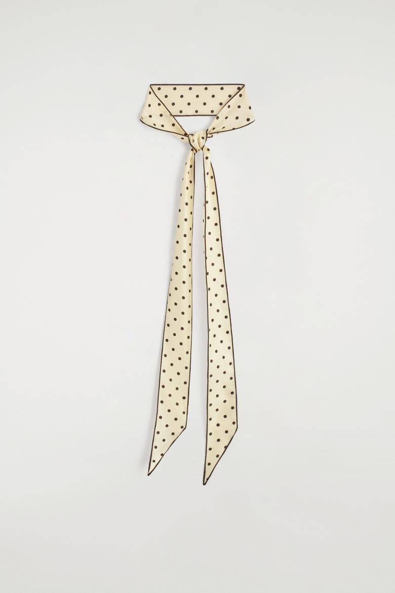 Polka-dot Silk Skinny Scarf, Alternate, color, YELLOW / BROWN / POLKA DOT