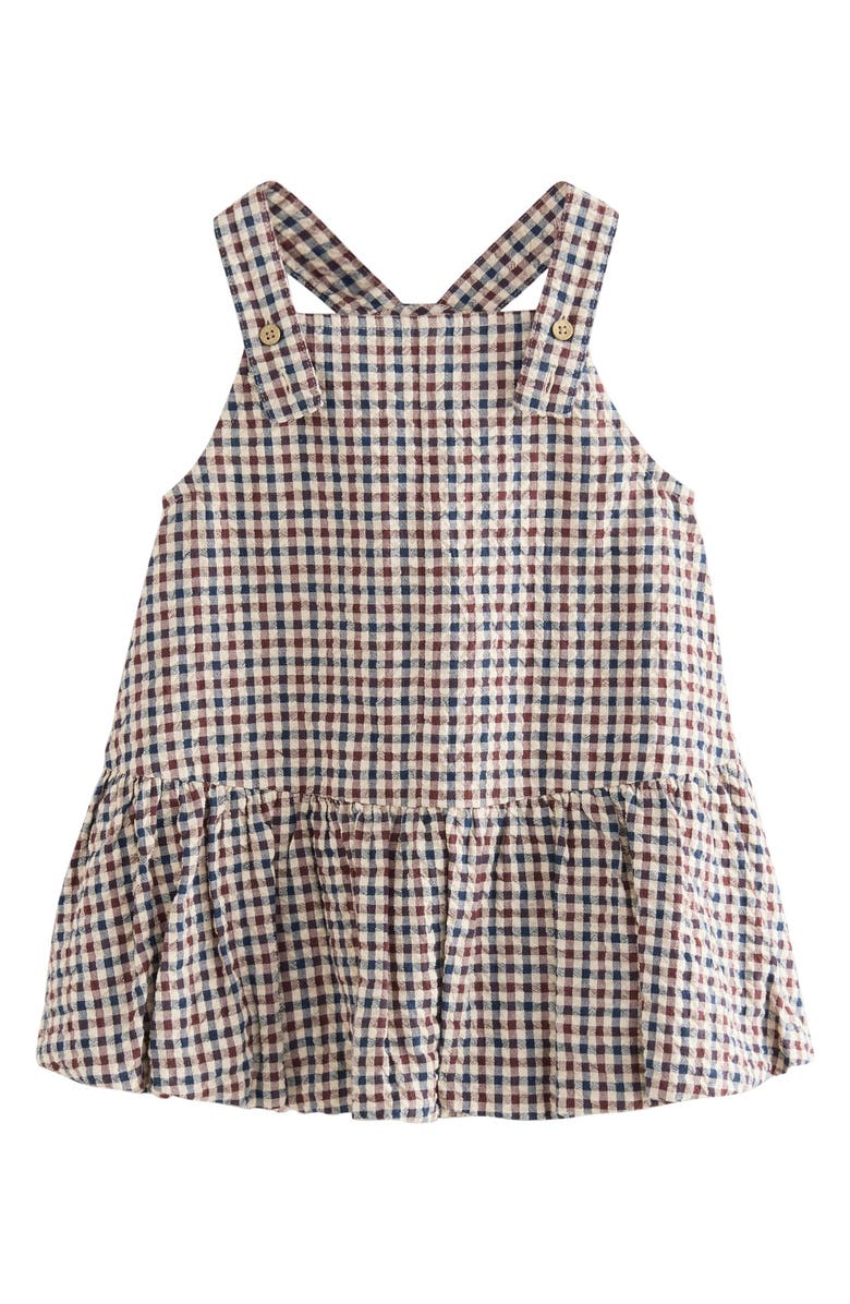 NEXT Kids' Gingham Cotton Seersucker Pinafore Dress, Main, color, Neutral