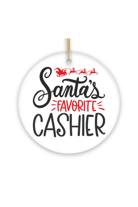 Santas Favorite Cashier Sleigh Ceramic Ornament