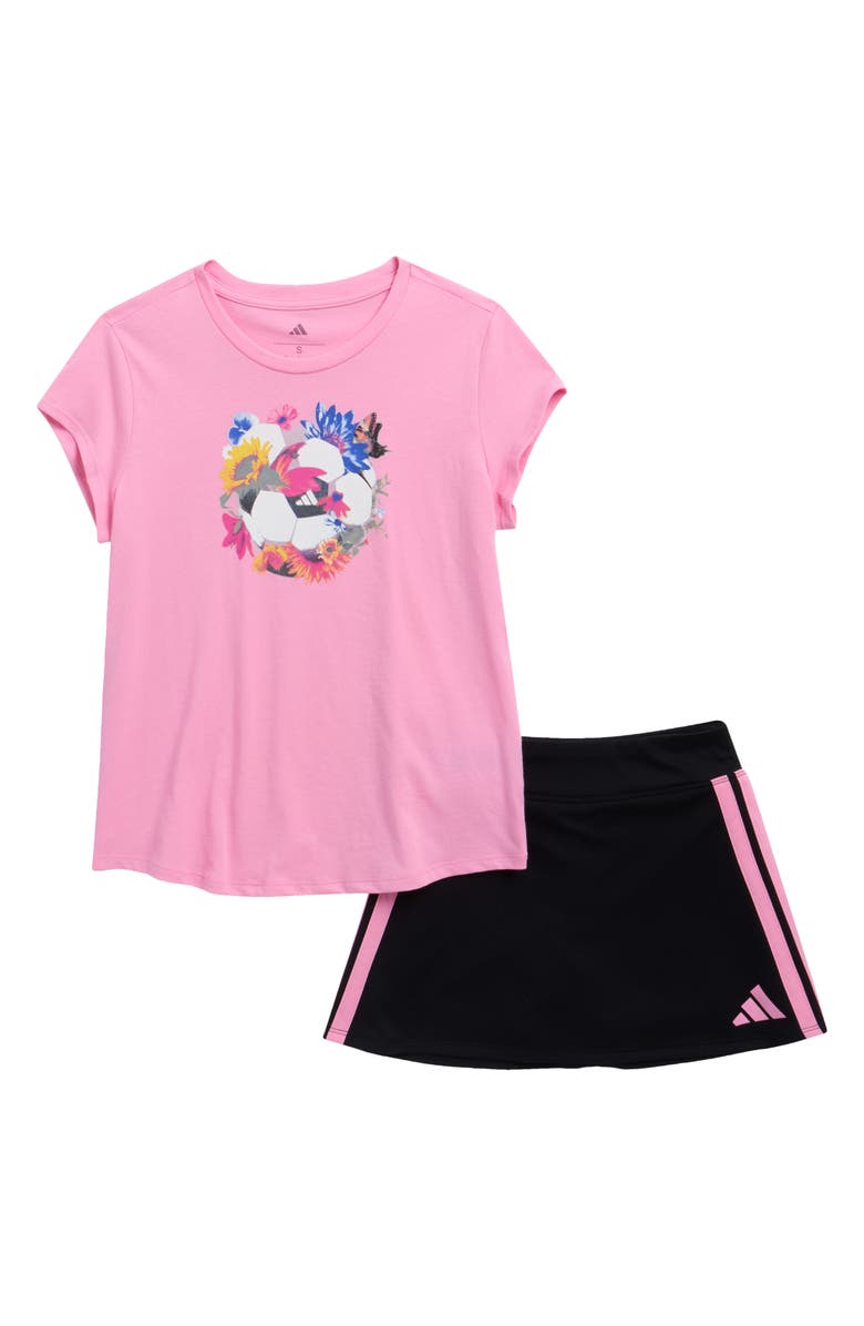 adidas Kids' Graphic T-Shirt & Mesh Skort Set, Main, color, Tropic Bloom