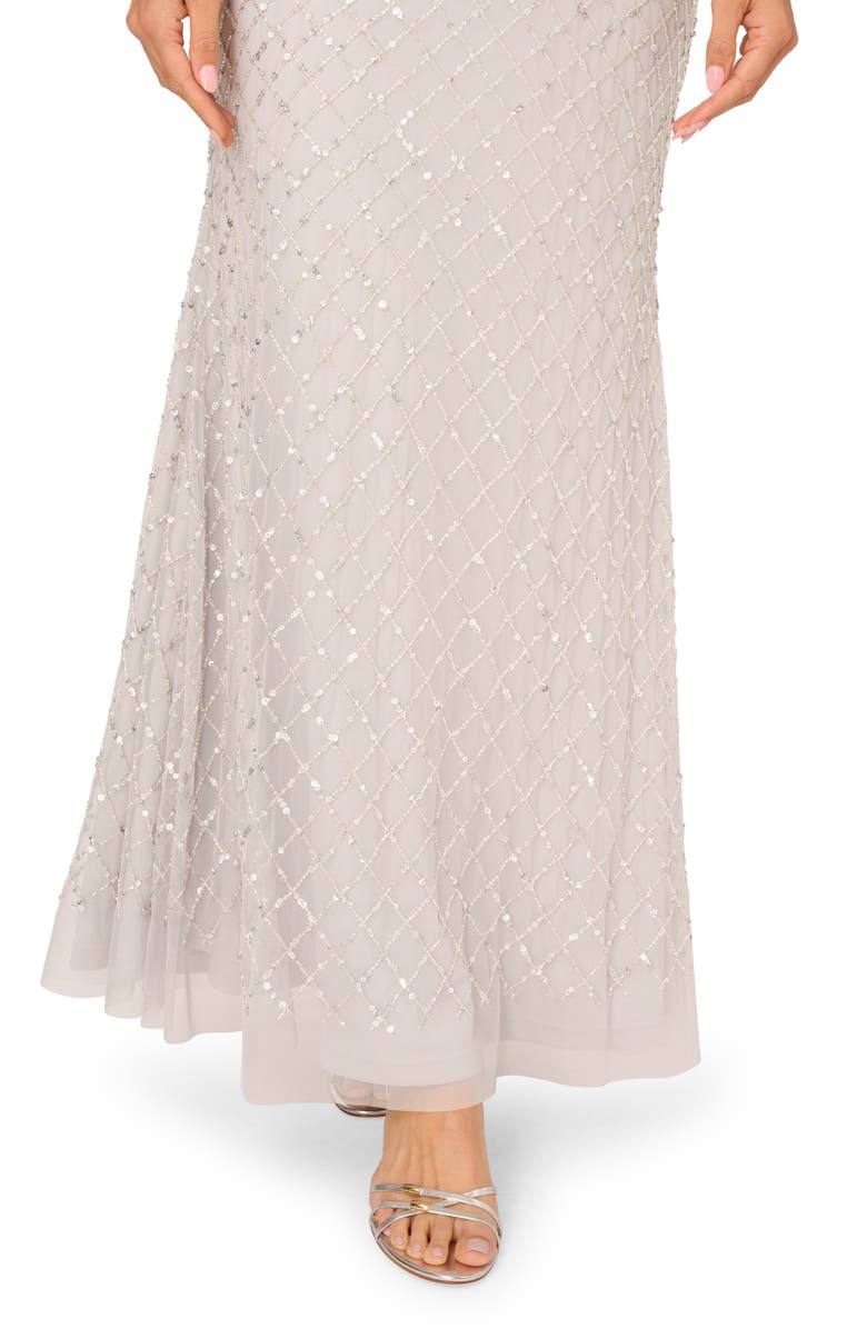 Adrianna Papell Beaded Cowl Neck Evening Gown, Alternate, color, Crystal Silver