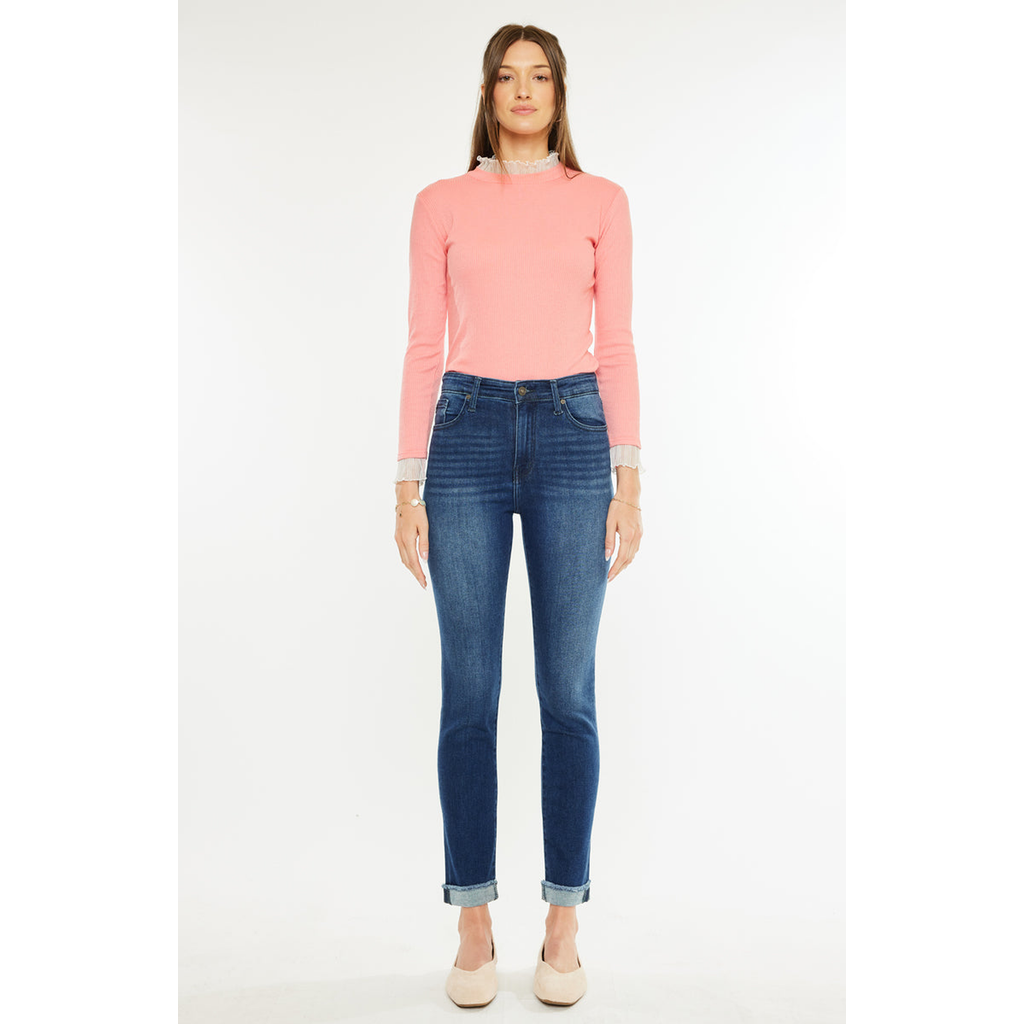 Kancan Janice Essentials High Rise Cigarette Leg Jeans In Blue