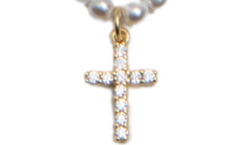 Argento Vivo Sterling Silver Cubic Zirconia Cross Pendant Faux Pearl Necklace