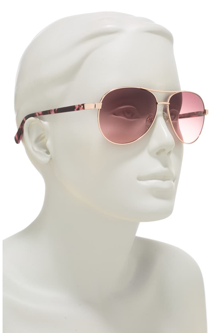 60mm Aviator Sunglasses, Alternate, color, ROSE GOLD / BROWN