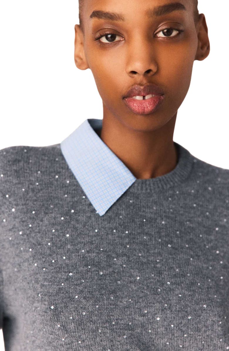 maje Removable rhinestone trim sweater, Alternate, color, Grey