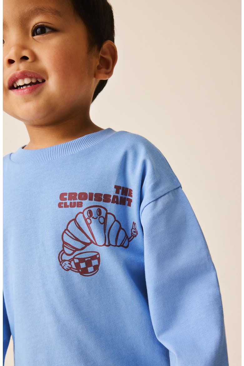 Kids' Croissant Club Long Sleeve Cotton Graphic T-Shirt, Alternate, color, BLUE