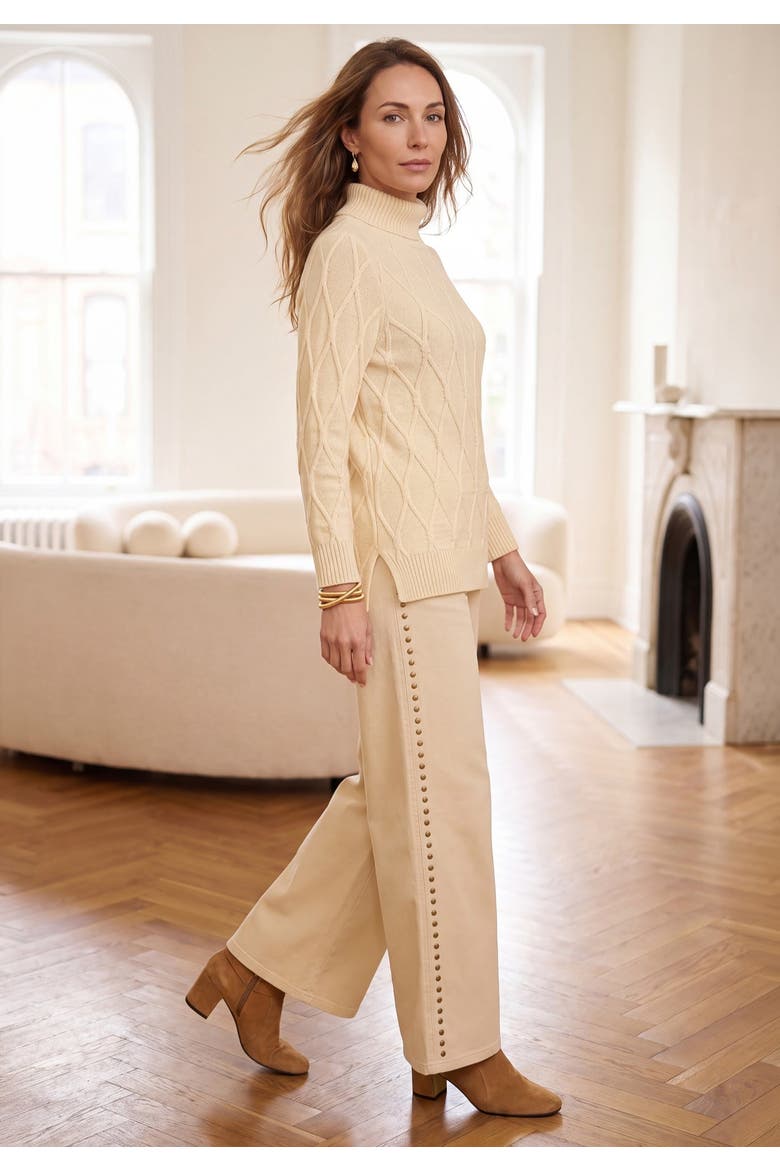 Cable Turtleneck Sweater, Alternate, color, OATMEAL