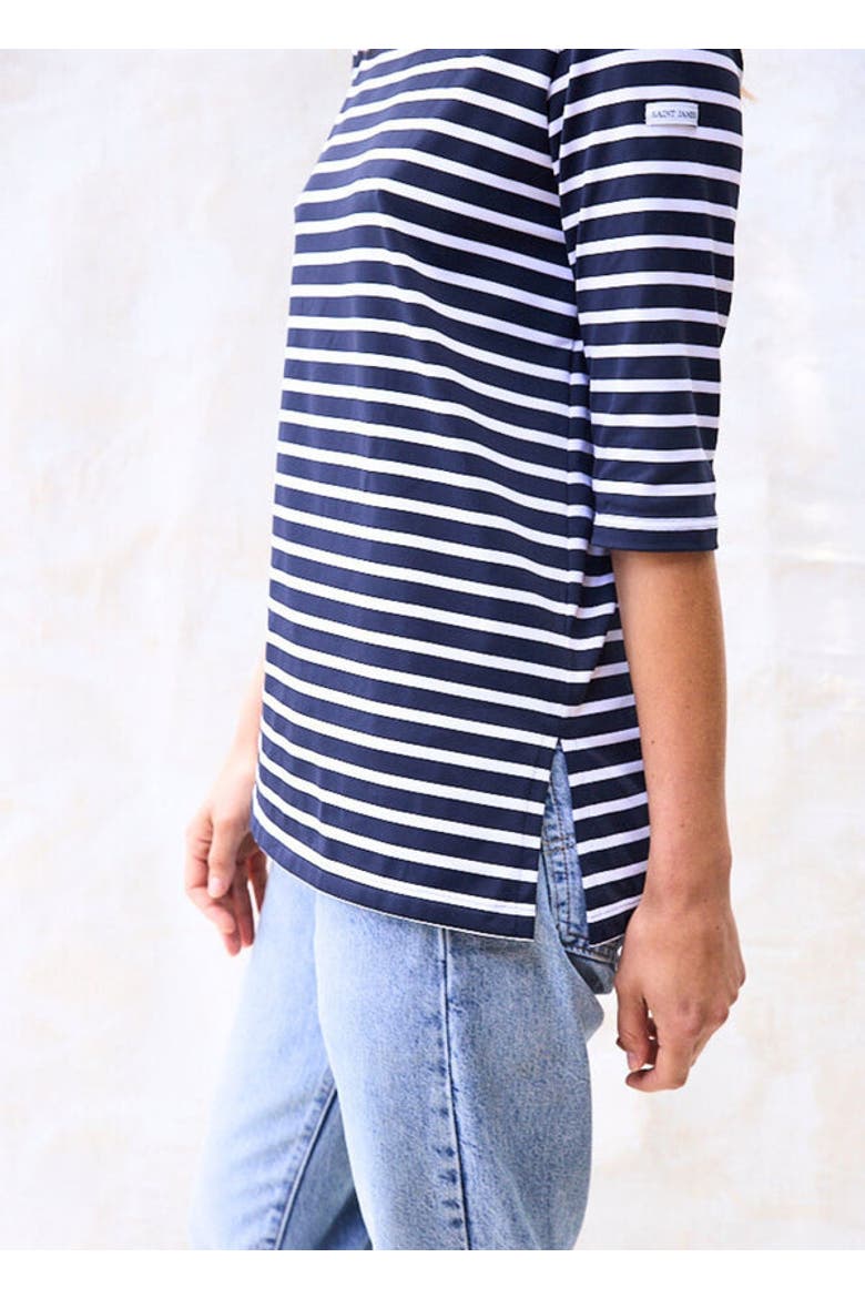 PHARE - Boat Neck Striped UV Fabric Tunic with Slits, Alternate, color, navy/white
