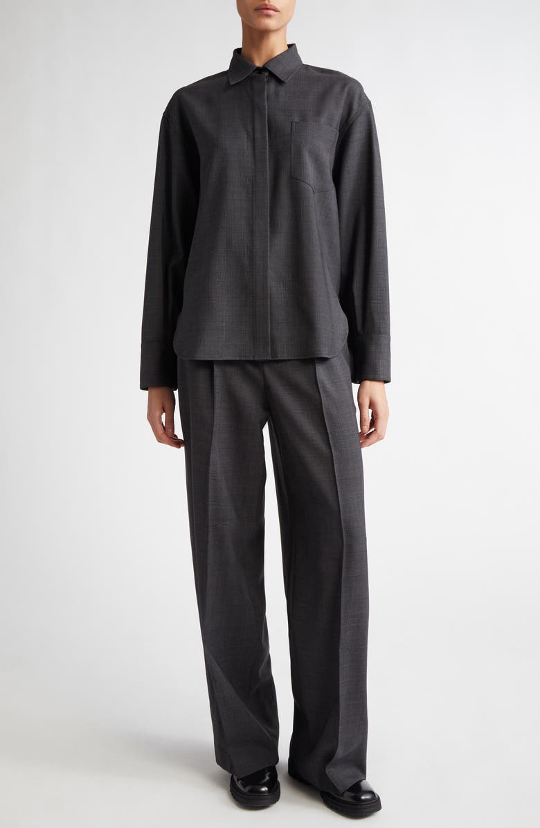 Maria McManus Glen Plaid Stretch Wool Button-Up Shirt, Alternate, color,