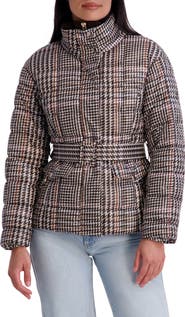 Kensie Belted Quilted Cire Puffer Coat