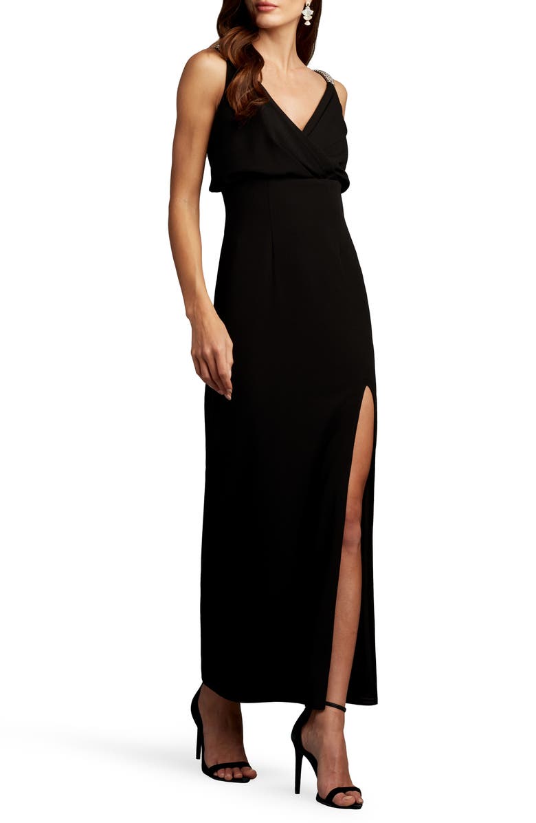 SHO by Tadashi Shoji Beaded Strap Gown, Alternate, color, Black