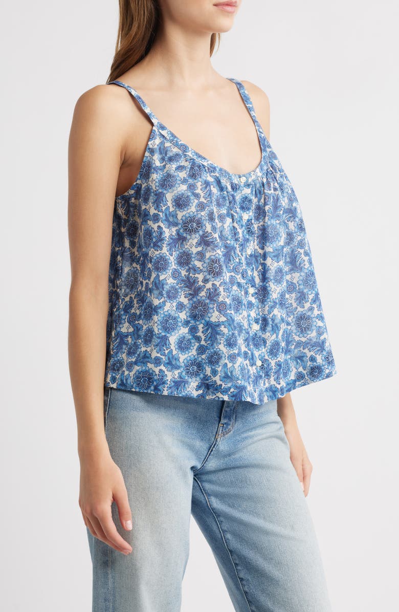 DÔEN Nalina Front Button Organic Cotton Tank, Alternate, color, Bleu Soleil Fleurit