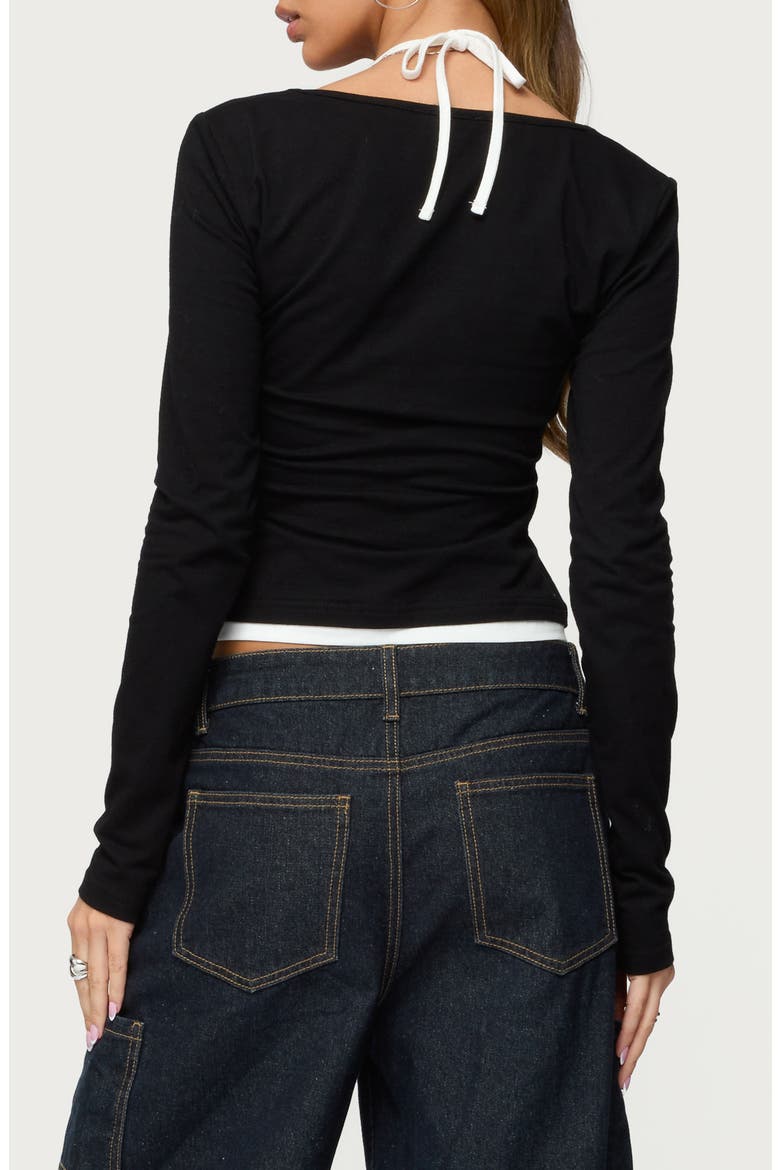 Ksenia Contrast Detail Layered Cotton Blend Top, Alternate, color, BLACK