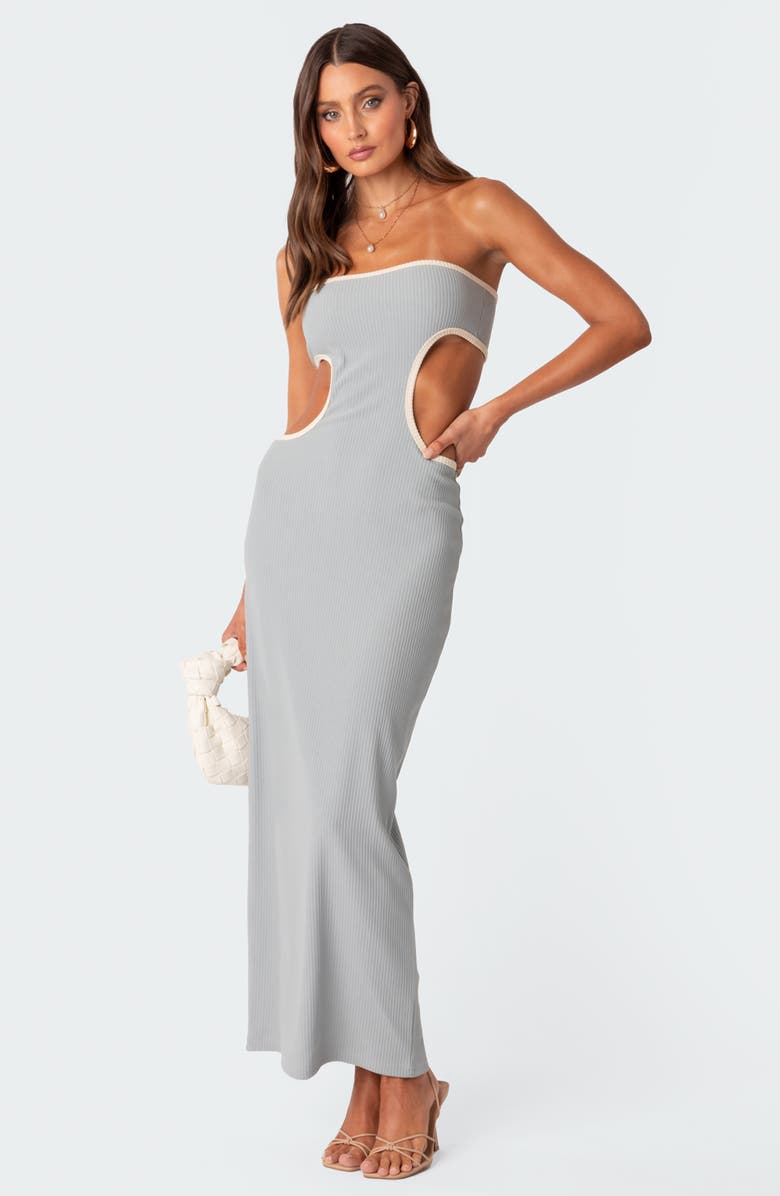 EDIKTED Michelle Cutout Rib Maxi Dress, Alternate, color, Light-Blue