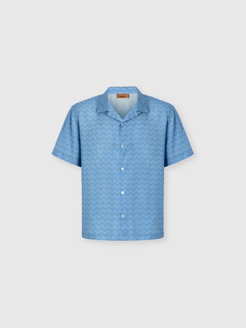 Bowling Shirt In Viscose With Tone-on-tone Zigzag Print