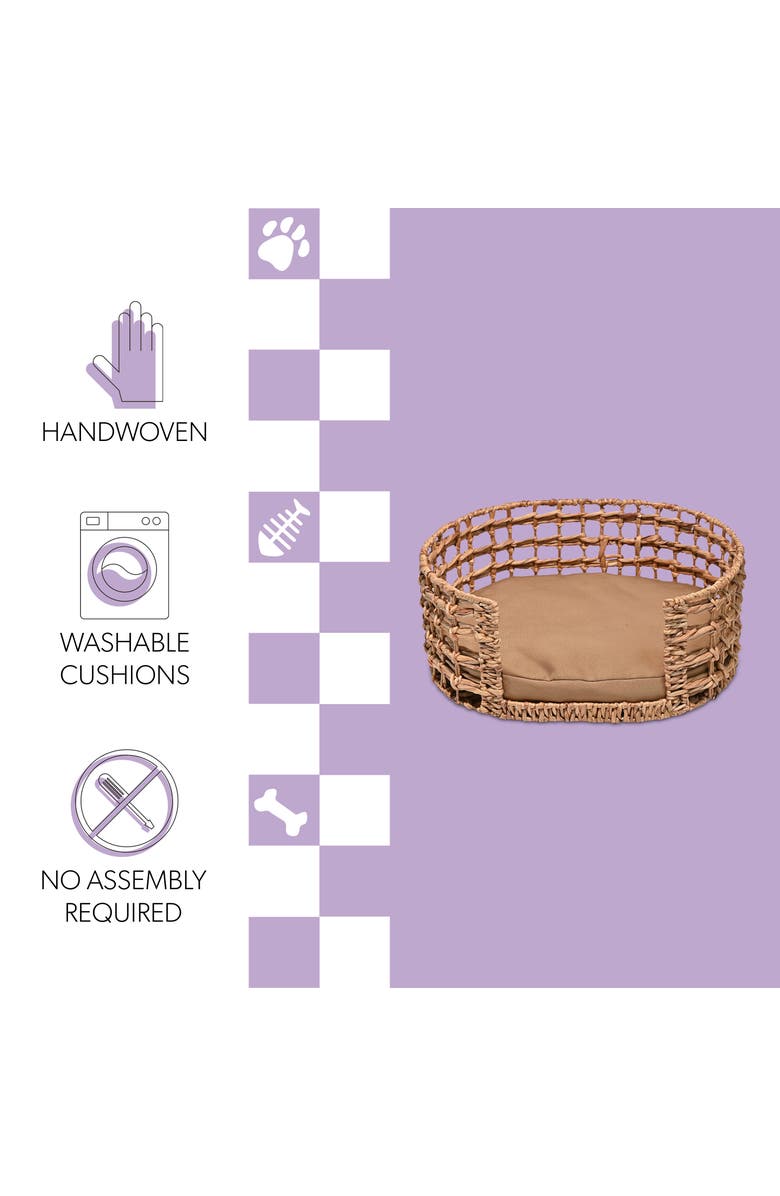 The Licker Store Gigi 24" x 18" Modern Handwoven Hyacinth Open-Weave Oval Pet Bed, Machine-Washable Cushion, Alternate, color, Natural