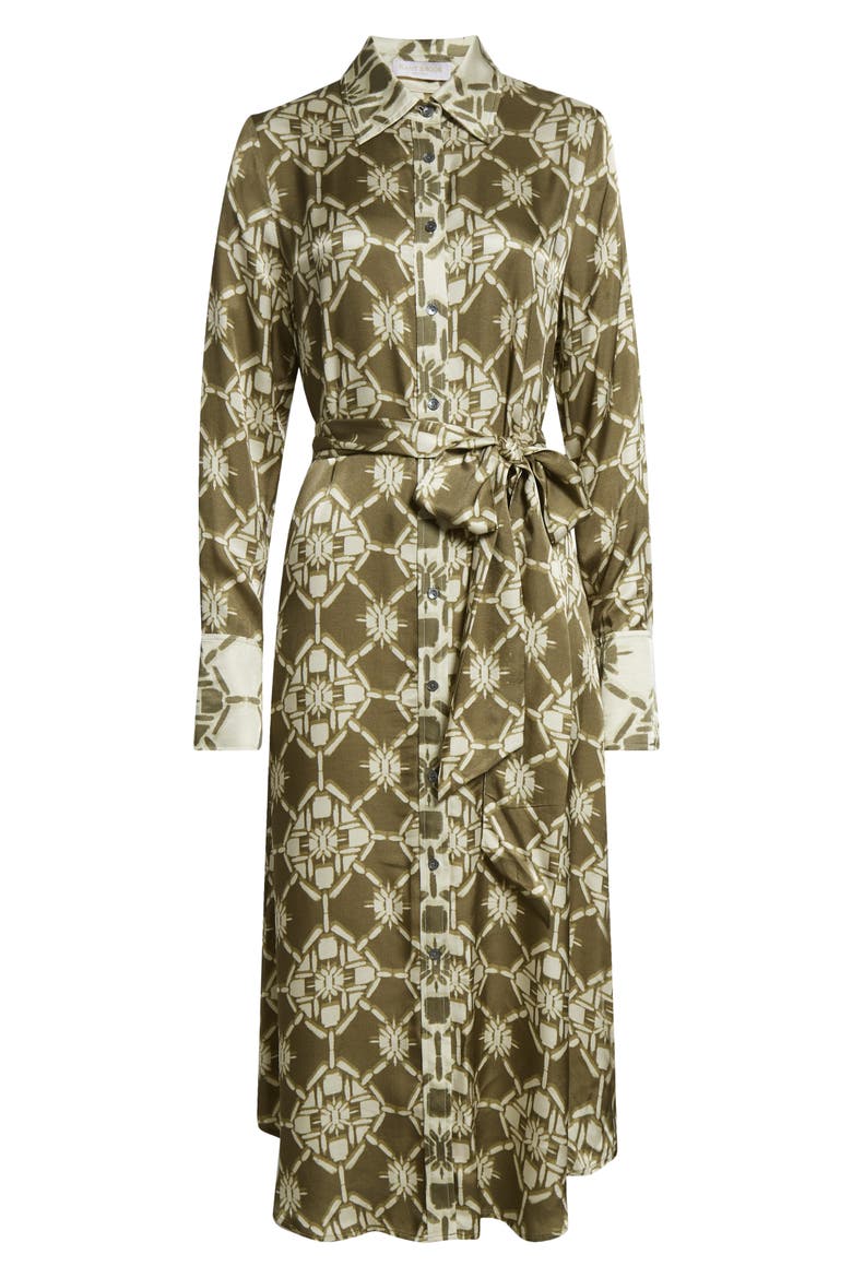 Victoria Tile Print Long Sleeve Shirtdress, Alternate, color, OLIVE TILE PRINT