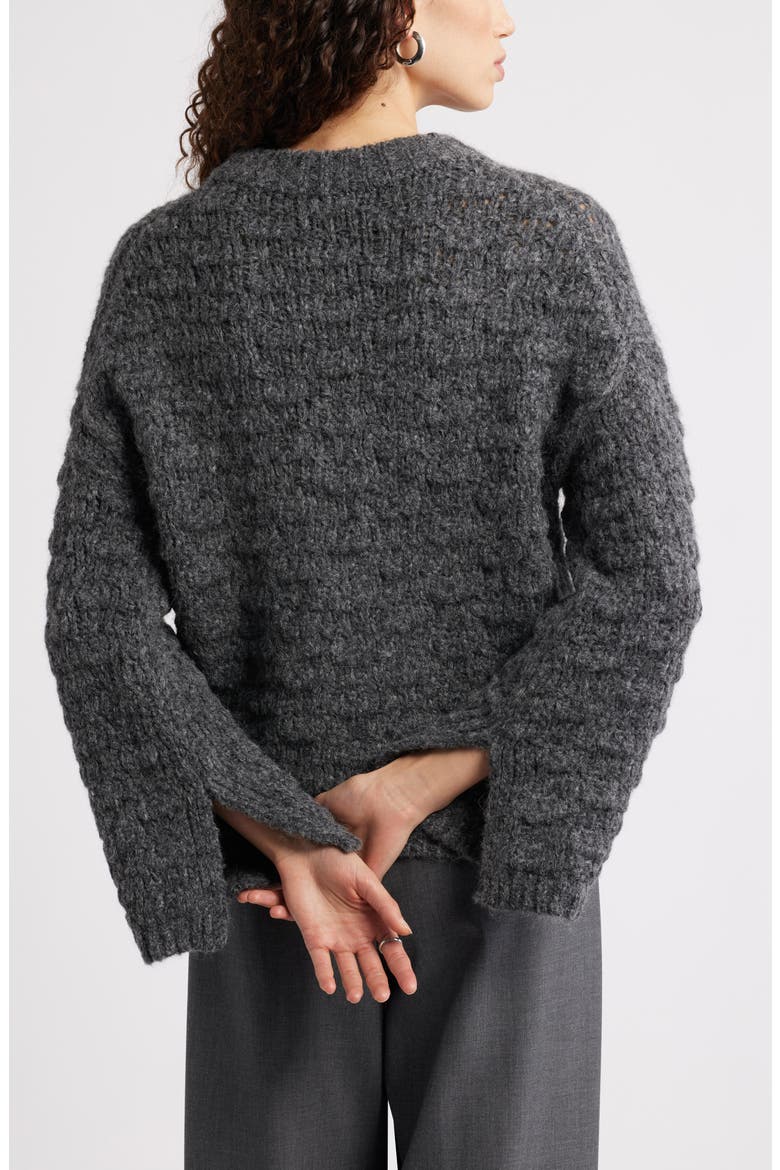 Open Stitch Crewneck Sweater, Alternate, color, GREY DARK CHARCOAL HEATHER