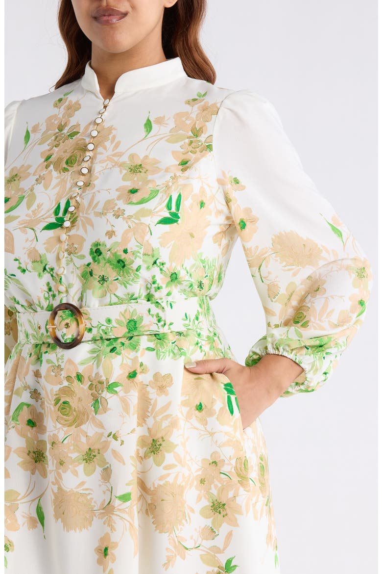 Placed Floral Long Sleeve Dress, Alternate, color, IVORY FERN