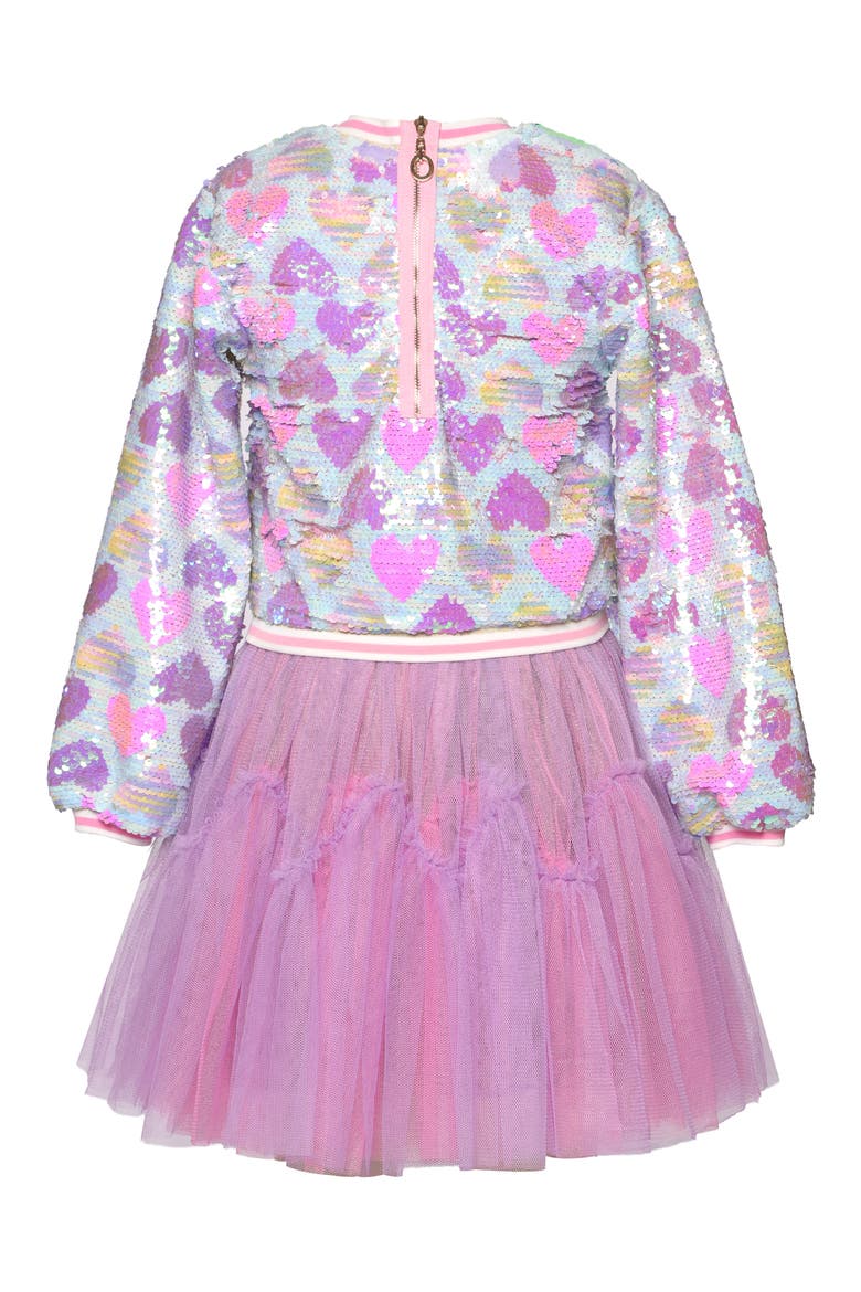 Kids' Heart Print Sequined Twofer Dress, Alternate, color, PINK MULTI