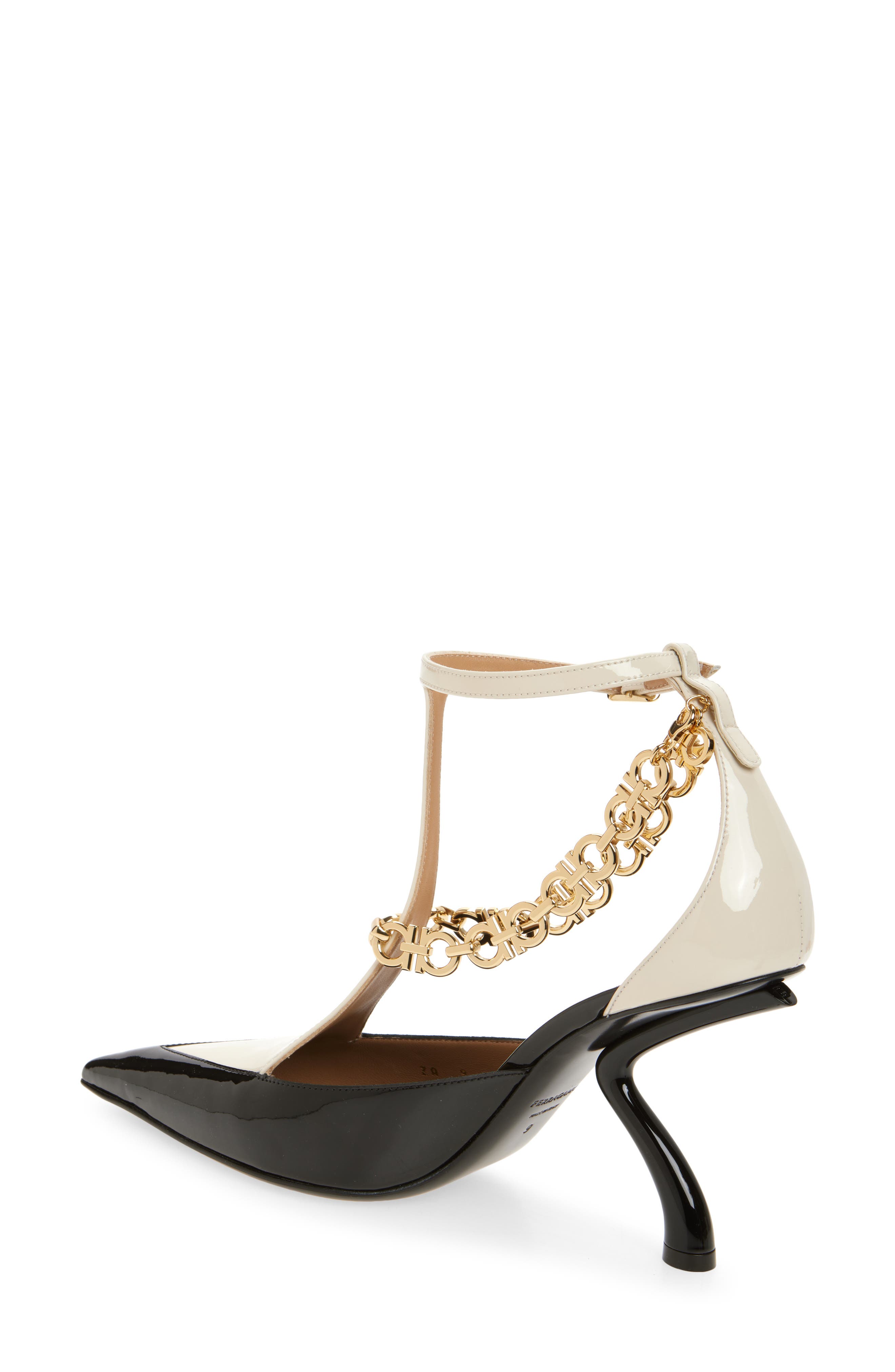 FERRAGAMO Rupy Gancini Chain T-Strap Pump, Alternate, color, Black