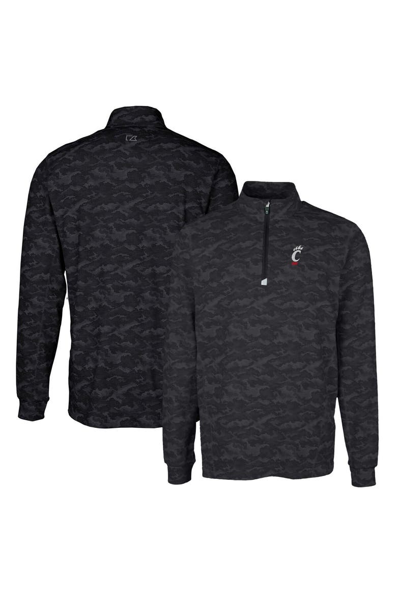 Men's Cutter & Buck Black Cincinnati Bearcats Traverse Camo Print Stretch Quarter-Zip Pullover Top, Main, color, Black