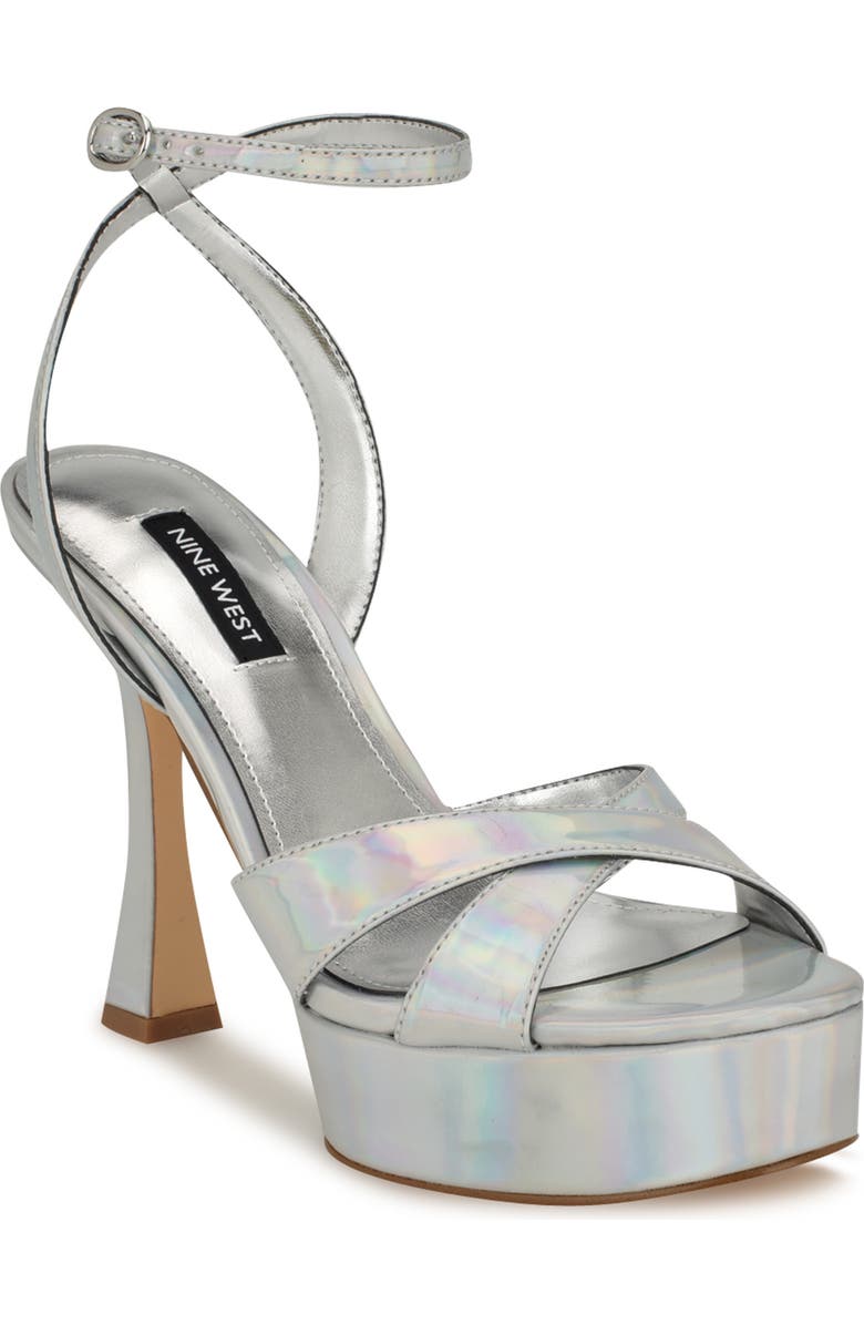 Nine West Jessie Ankle Strap Platform Sandal, Main, color, Silver