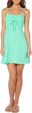 Roxy Fling Smocked Keyhole Cotton Mini Sundress