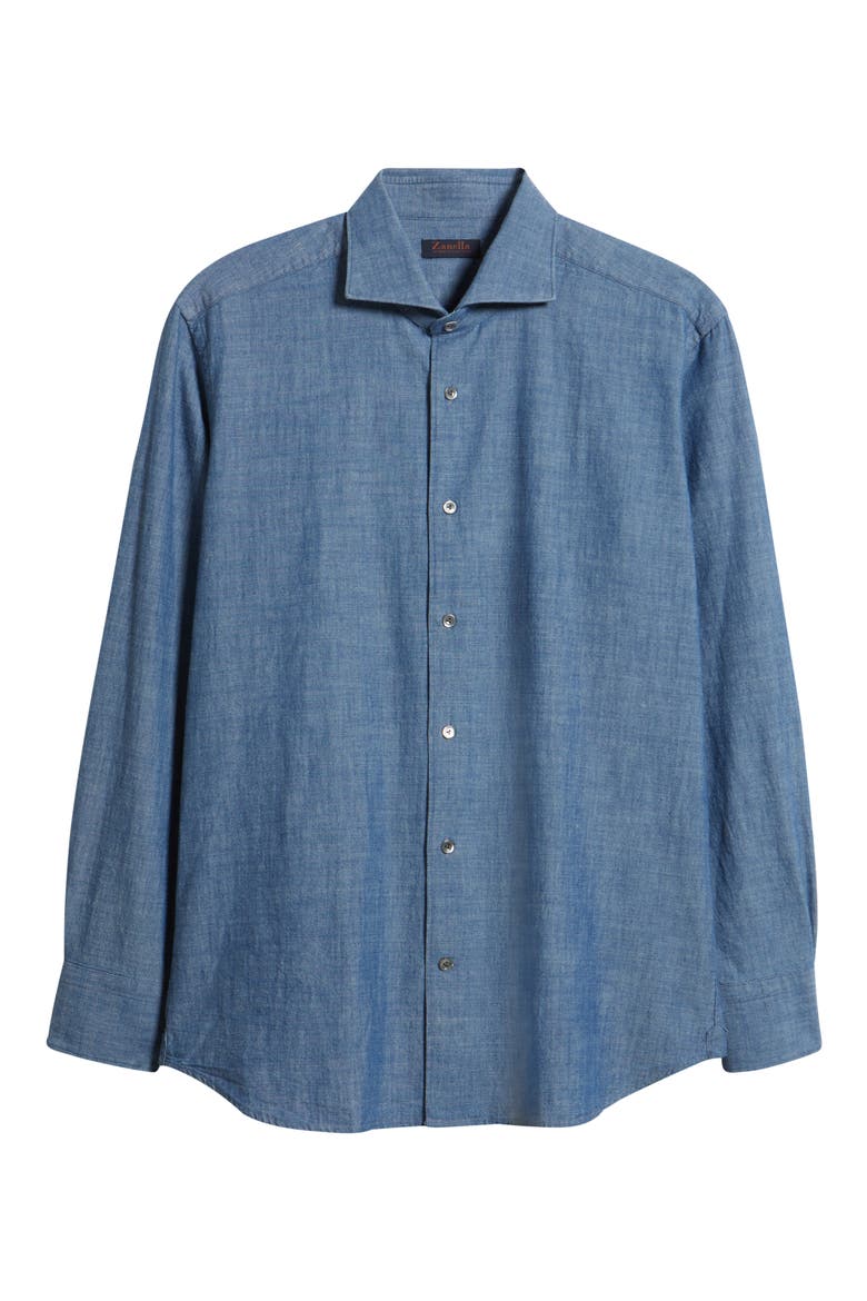 Bassano Chambray Button-Up Shirt, Alternate, color, MEDIUM BLUE