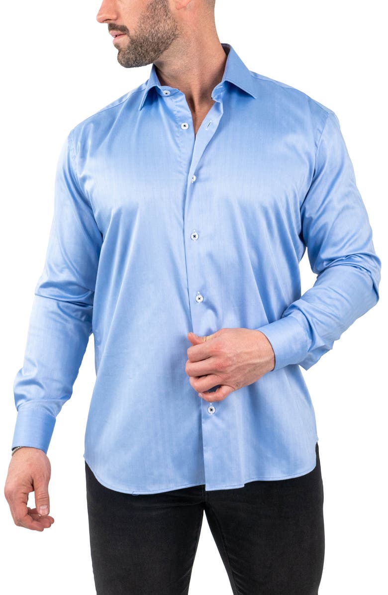 Maceoo Classic Arctic Blue Cotton Herringbone Button-Up Shirt, Alternate, color, Blue