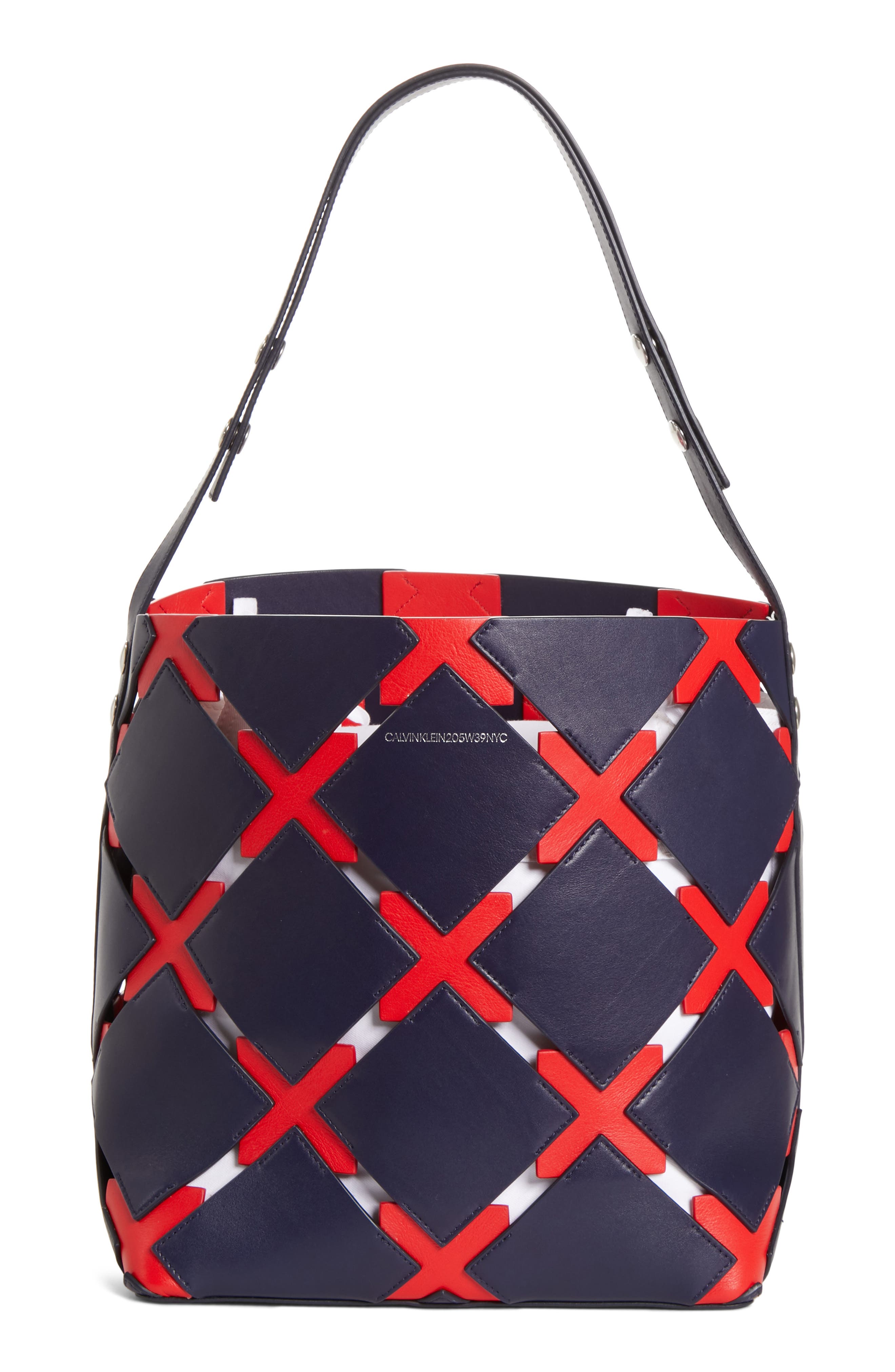 CALVIN KLEIN 205W39NYC Patchwork Quilt Leather Bucket Bag, Main, color, 