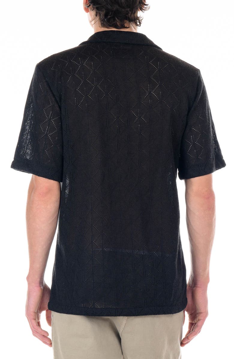 Original Paperbacks Capri Geometric Pointelle Knit Camp Shirt, Alternate, color, Black