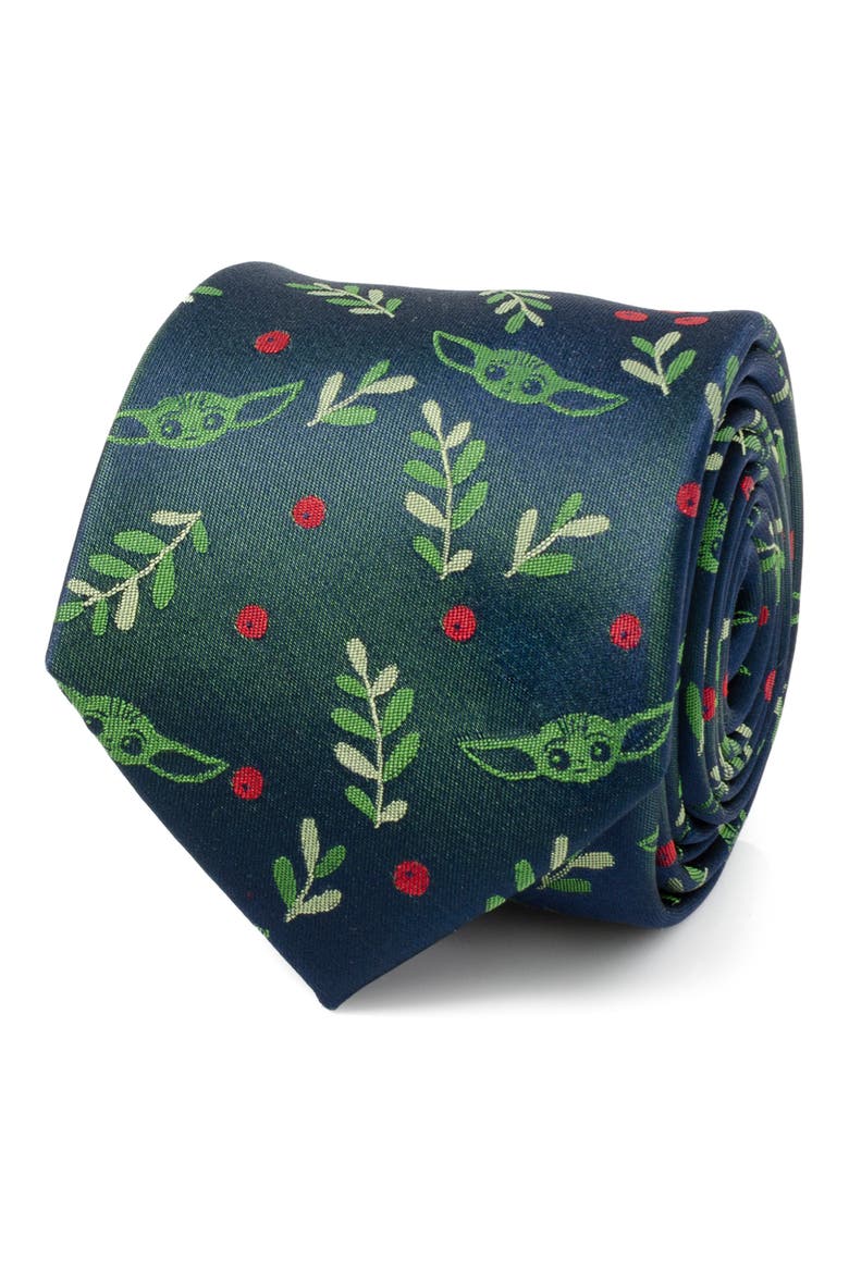 Star Wars Grogu Holiday Silk Blend Tie, Alternate, color, GREEN/ RED